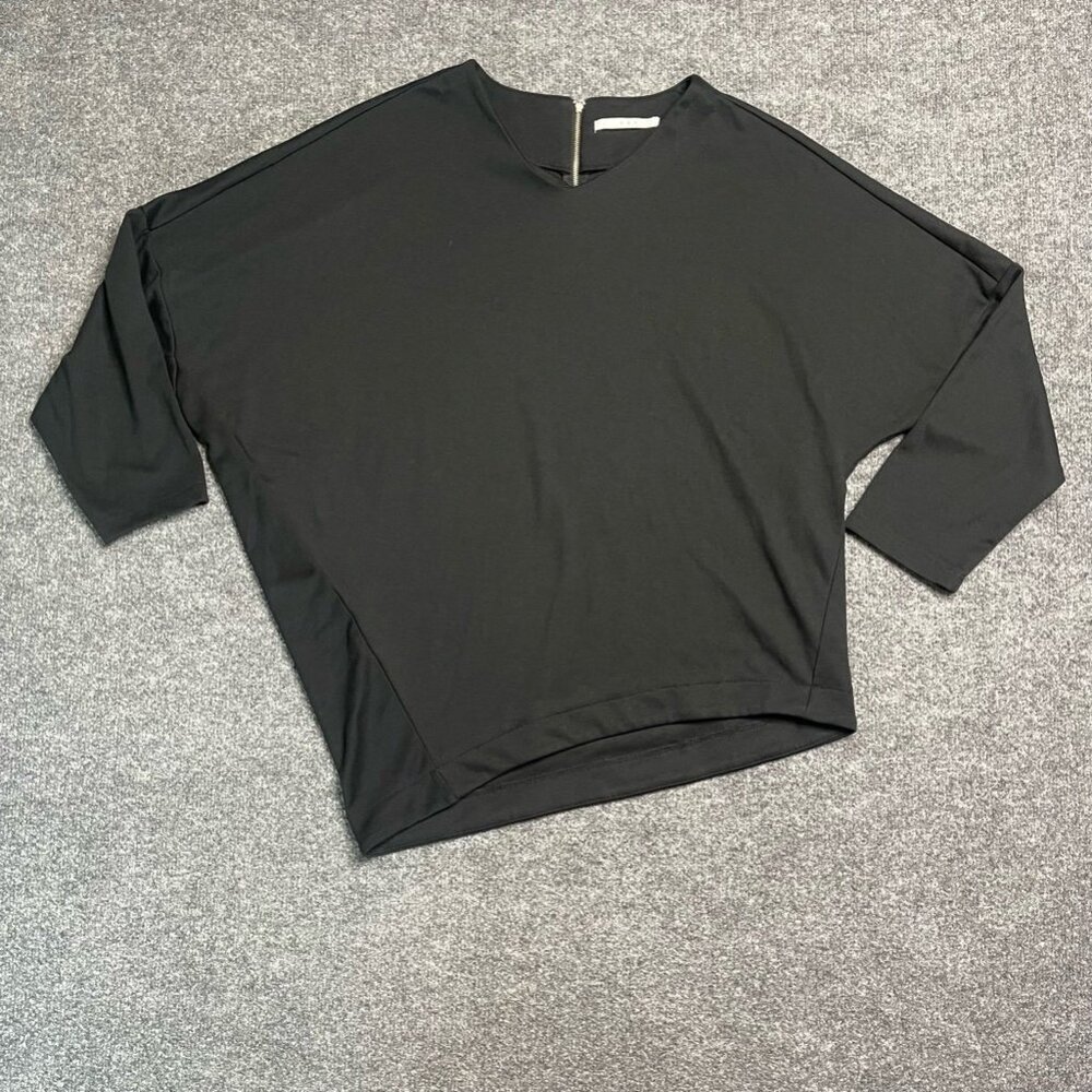 KBF Womens Blouse Black 3/4 Sleeve Crew Neck ZIP One Size